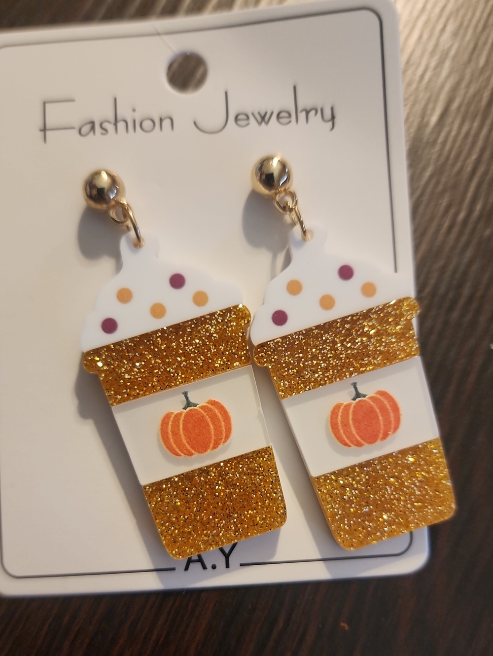 Fashion Jewelry Gold, White, Orange Pumpkin Cup Dangle Earrings